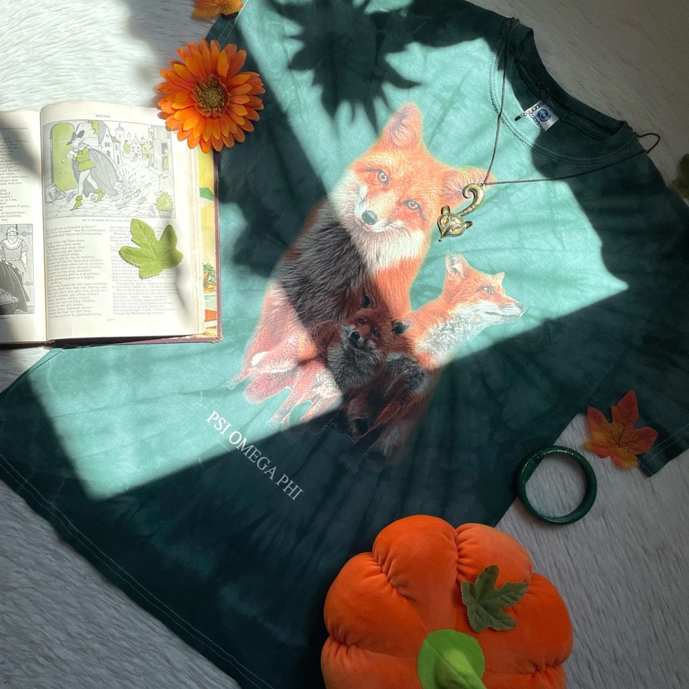 Y2K Colortone foxes green tie dye short sleeve tee - Picture 12 of 12